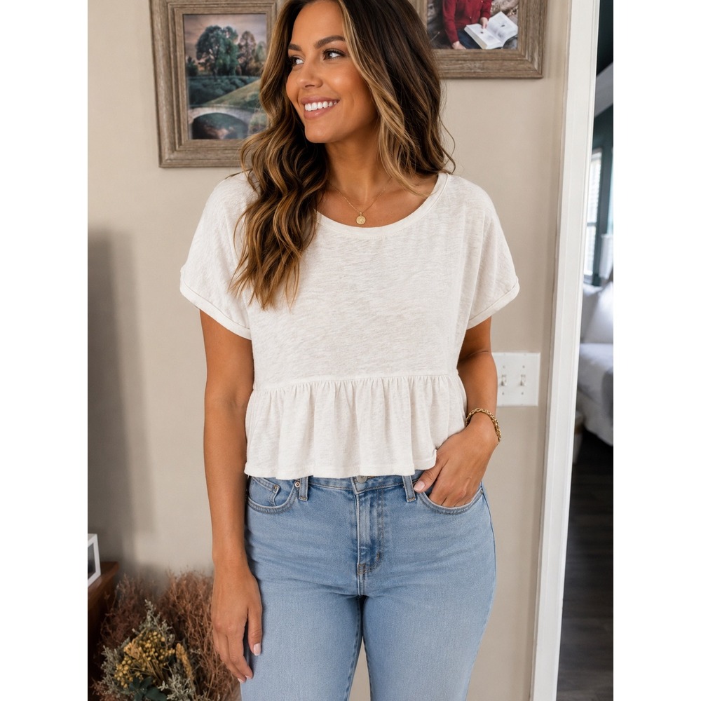 Title: Madewell 100% Linen Peplum Top Ivory Cream Size Small